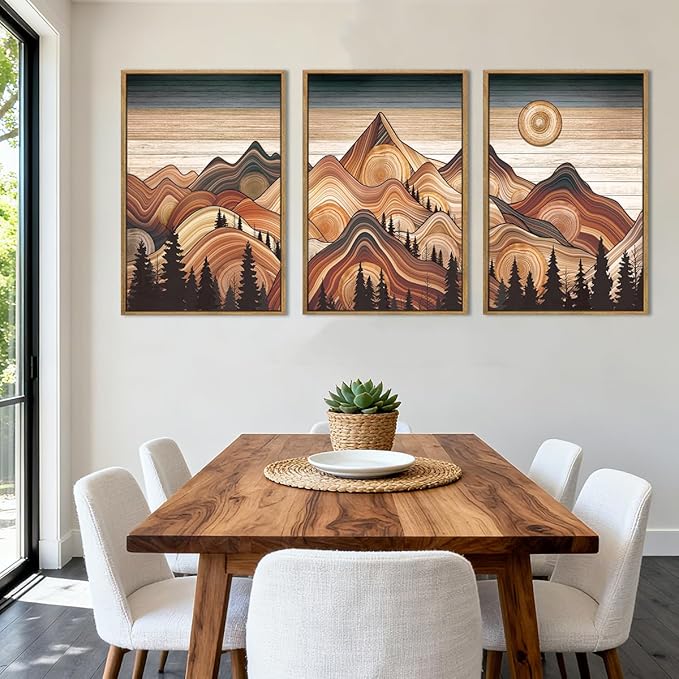 IARTTOP Large Mountain Framed Canvas Wall Art 16x24 Inch Vintage Mountain Landscape Art Prints Set of 3 Abstract Nature Scenery Wall Decor for Living Room Bedroom Office