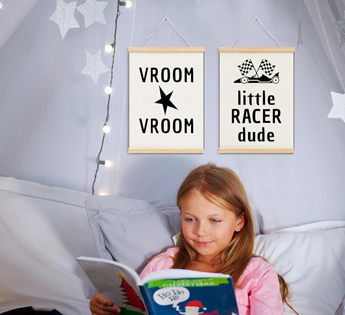 ULEGIE Rad Little Dude Poster Hanger Frame, Playroom Decor, Boys Room Wall Decor Nursery Toddler Canvas Wall Art Kids Playroom Art Prints Boys Race Car Poster Nursery Artwork Set of 2 for Bedroom, 12 x 16 Inch