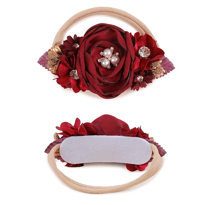 Baby Girl Floral Headbands- 3pcs Nylon Headband Handmade Flower Crown Elastic Hairband Newborn Toddler Hair Accessories Gifts for Girls （1-6 years old）