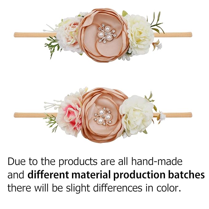 Baby Girl Floral Headbands- 3pcs Nylon Headband Handmade Flower Crown Elastic Hairband Newborn Toddler Hair Accessories Gifts for Girls （1-6 years old）