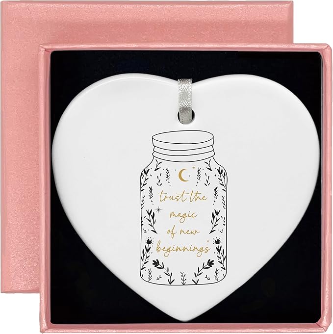 Heart Shaped Christmas Ornament-New Beginnings Gifts for Women Men-Congratulations Graduation Divorce Housewarming Farewell Leaving Gift for Coworker Keepsake with Box