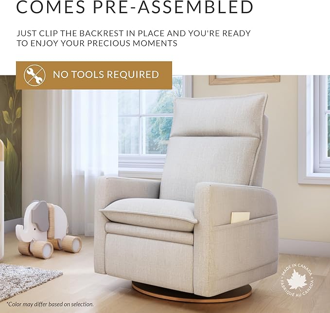 Arya Modern Nursery Chair Glider Recliner with 180° Swivel - Cozy Motorized Reclining Nursing Chair with USB Ports, Gentle Motion, Ergonomic Design, Canadian-Made (Vanilla/Beyond Sheep Fabric)