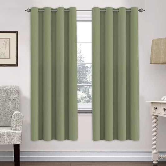 H.VERSAILTEX Ultra Soft Microfiber Thermal Insulated Antique Copper Grommet Blackout Curtains/Window Treatment Draperies 52 by 72 - Inch for Living Room/Bedroom,Set of 2 - Sage