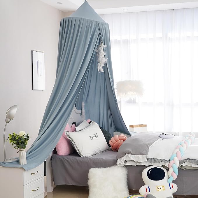 Princess Bed Canopy for Girls, Extra Large Hanging Canopy for Bed, Dreamy Play Tent for Girls Room Bedroom Decoration, Breathable Canopy Bed Curtain for Children Reading Nook - Pale Blue