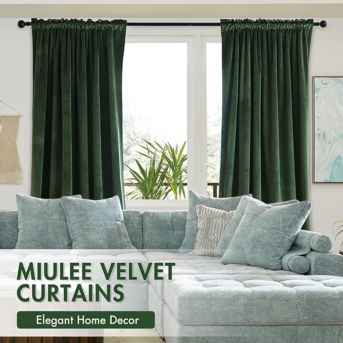 MIULEE Olive Green Velvet Curtains Thermal Insulated Blackout Curtain Drapes for Bedroom Living Room Darkening 108 Inches Long Curtains Panels Rod Pocket Set of 2