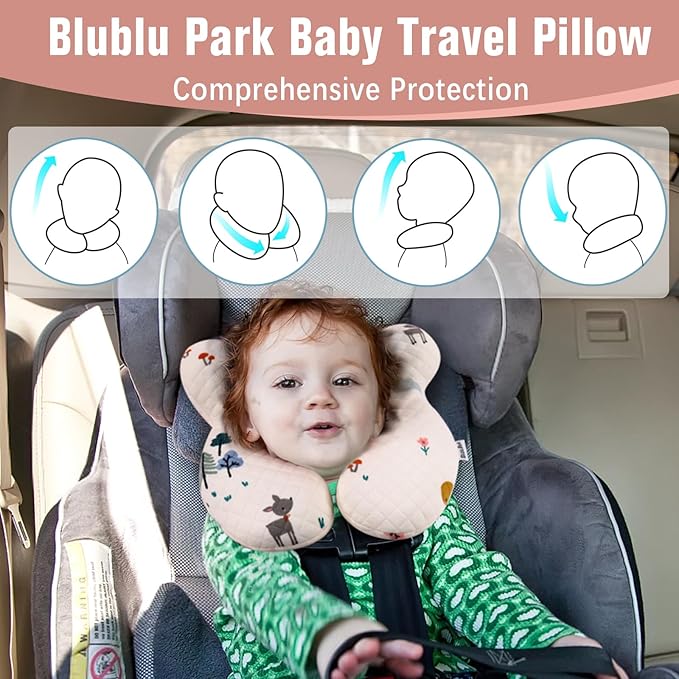 Baby Travel Pillow Upgraded, Soft Baby Head Support Pillow for Newborn Toddler，Babies Neck Car Seat, Pushchair and Strollers, Deer