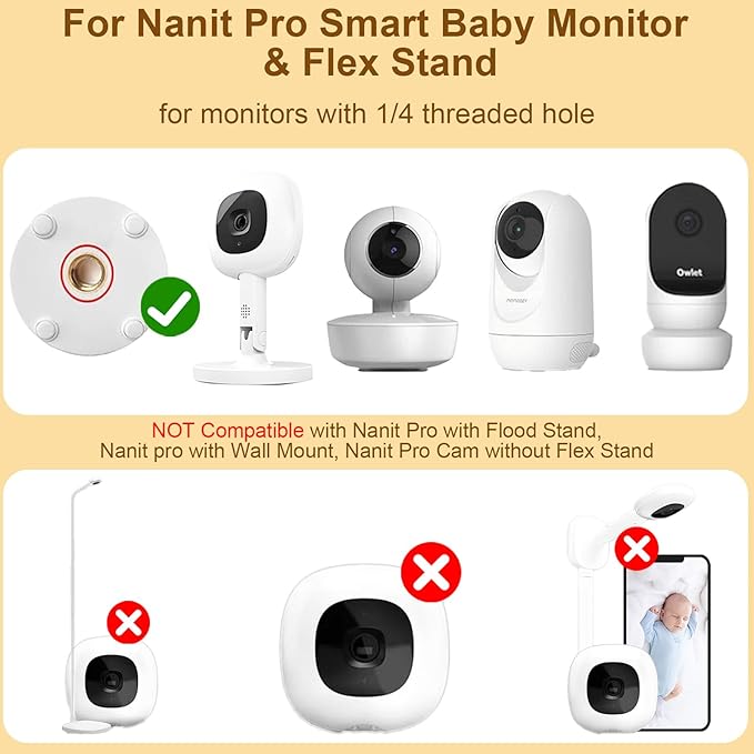 15.7in Flexible Baby Monitor Mount Compatible with Nanit Pro Smart Baby Monitor & Flex Stand, Also for Cameras with 1/4 Screw Mount 360° Adjustable Long Gooseneck Arm for Crib, Dresser, Shelf