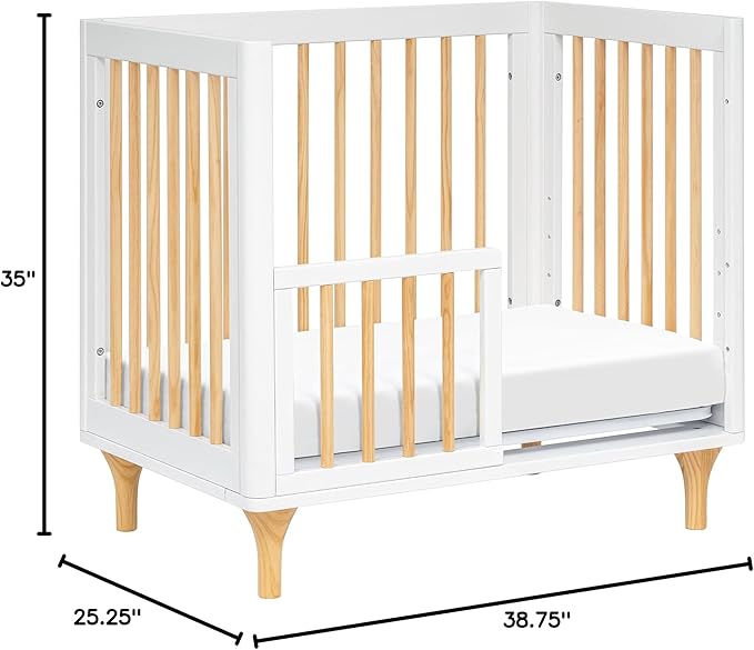 Babyletto Lolly 4-in-1 Mini Crib Convertible to Mini Wooden Toddler Bed, Daybed & Twin-Size Bed - GREENGUARD Gold Certified - Made of 100% Solid Wood - Includes Toddler Conversion Kit - Washed Natural