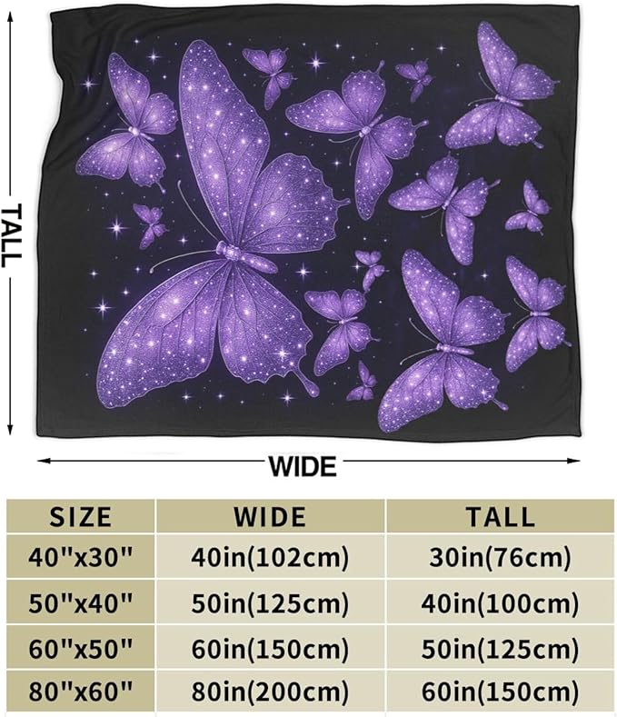 Butterfly Throw Blanket Purple Butterflies Fleece Blanket Soft Cozy Fuzzy Plush Warm Stuff Beautiful Butterfly Bedding Blankets Gifts for Kids Adult Men Women 50"X60"