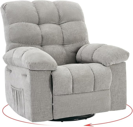Swivel Recliner Chair, Upholstered Fabric Comfy Rocking Chair, Sturdy Q235 Steel Frame Nursery Glider, 300 LBS Capacity, for Small Spaces, Living Room, Bedroom, Light Grey
