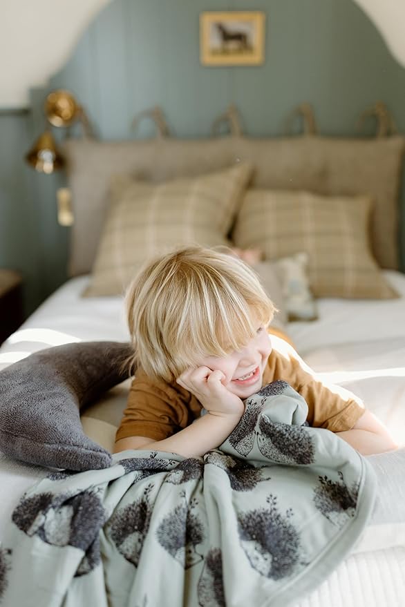 Oilo Baby Blanket, Luxury Soft Plush Backing & 100% Turkish Cotton Jersey Print, Double Layered, 30" x 40", Rolled Jersey Edge Trim, Machine Washable, Perfect for Infant or Toddlers, Olive, Hedgehog