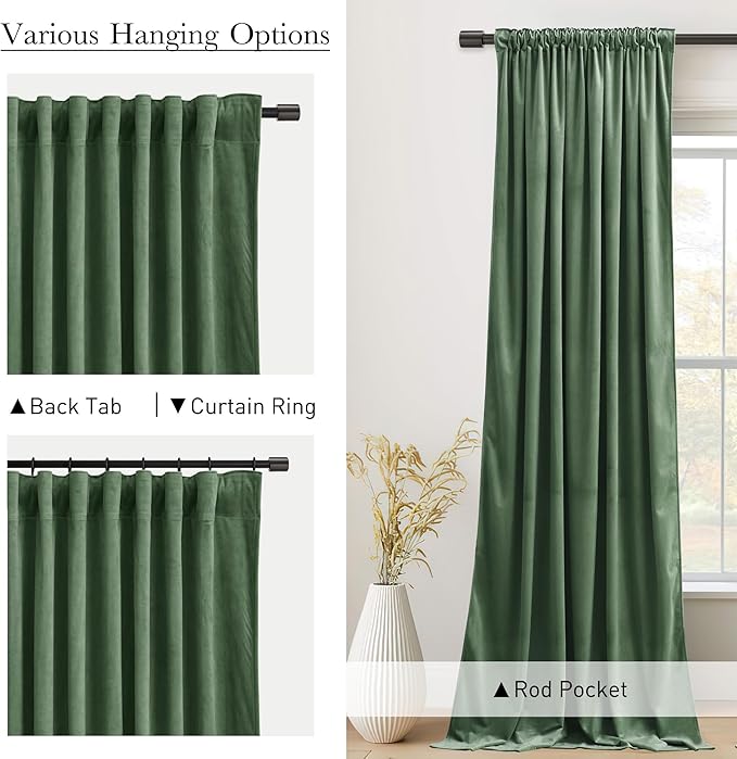 StangH Emerald Green Velvet Curtains Room Darkening Soft Drapes with Back Tab for Bedroom Living Room Home Theater Thermal Insulated Window Treatment Energy Efficient, 52x108 Inch, 2 Panels