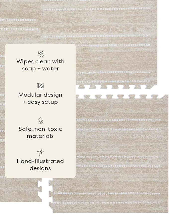 House of Noa Baby Play Mat – 4'x8' Toast Aspen – Set of 8 Tiles – Cushioned EVA Foam Play Mat for Floor, Soft Interlocking Baby Crawling Mats for Hard Floors