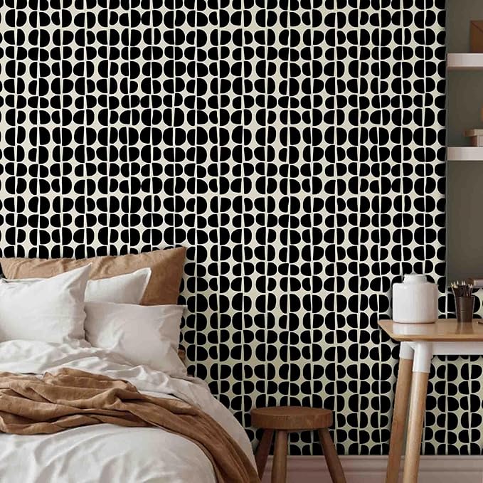 Arch Wallpaper Modern Abstact Wall Paper Boho Black Wallpaper Peel and Stick Minimalist Wall Stickers Geometric Pattern Modern Mural Decals for Bedroom Living Room Decor