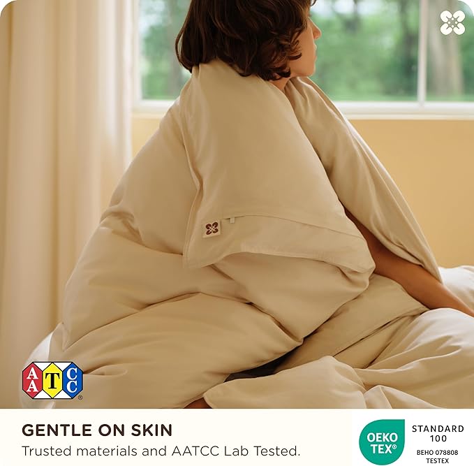 Bedsure Cotton Duvet Cover Queen Size, Cotton & Rayon Derived from Bamboo Blend Duvet Cover Set for Hot Sleepers, Ultra-Soft, Breathable & Lightweight Home Bedding for All Seasons (Beige, 90"x90")