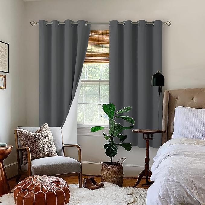 BGment Blackout Curtains for Bedroom 63 Inch Length 2 Panels Set, Thermal Insulated Bedroom Curtains Soundproof Room Darkening Window Curtain Drapes, Each Grommet Curtains 52 Inch Wide, Dark Grey