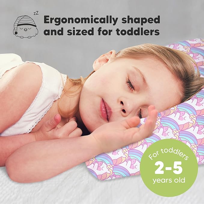 Toddler Pillow with Pillowcase - 13x18 My Little Dreamy Kids Travel Bed Pillows for Sleeping, Organic Cotton Small Pillowcase, Soft & Breathable, Machine Washable, Toddlers 2-5 years old (Unicorn)