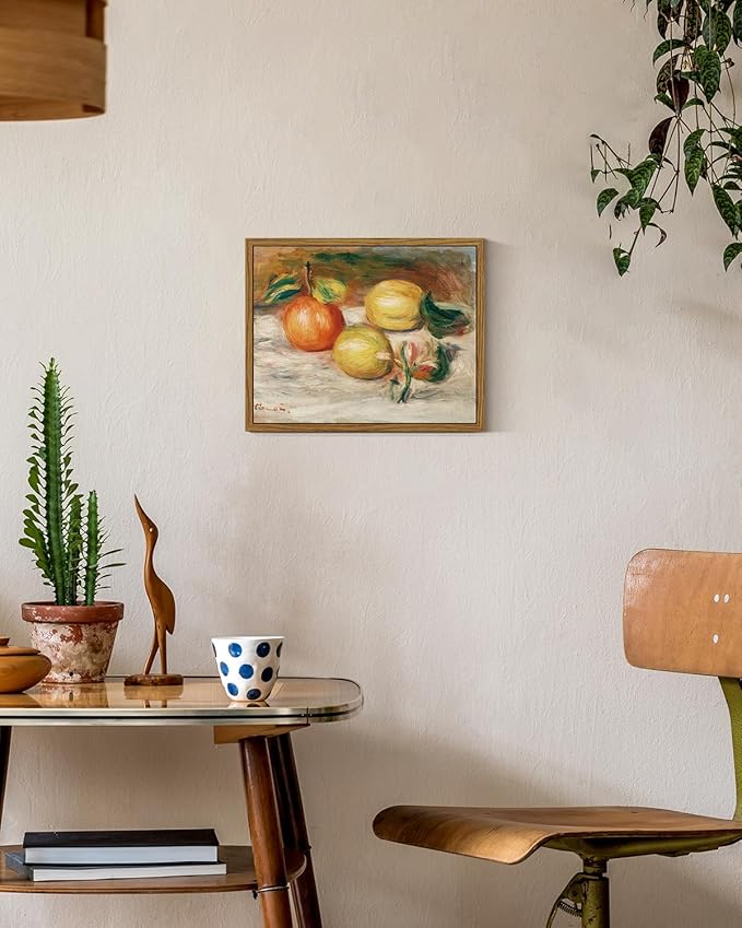 ARPEOTCY Framed Canvas Lemons Wall Art, Vintage Still Life Art Home Decor, Classical Farmhouse Orange Fruit Oil Painting Wall Decor for Kitchen, Dining Shelf Decorations, 8x10 inch