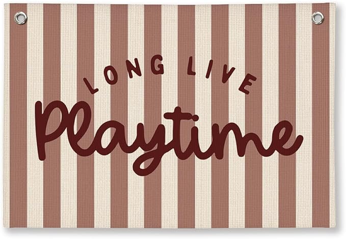 Playroom Decor, Long Live Playtime Wall Hanging Linen Banner, Blue Striped Wall Flag for Kids Room Nursery Playroom Decor, 20x30 Inch-Red