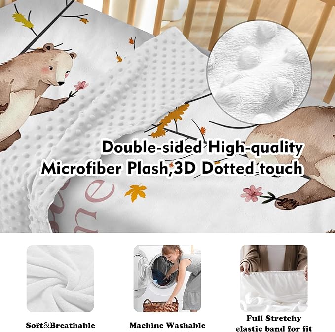 Custom Baby Crib Bedding Set - Fox Sika Deer Design Personalized Name Baby Nursery Bedding 3 Pcs Set - Chic Soft Blanket, Fitted Sheet, Room Rug for Newborns Boys Girls Gifts