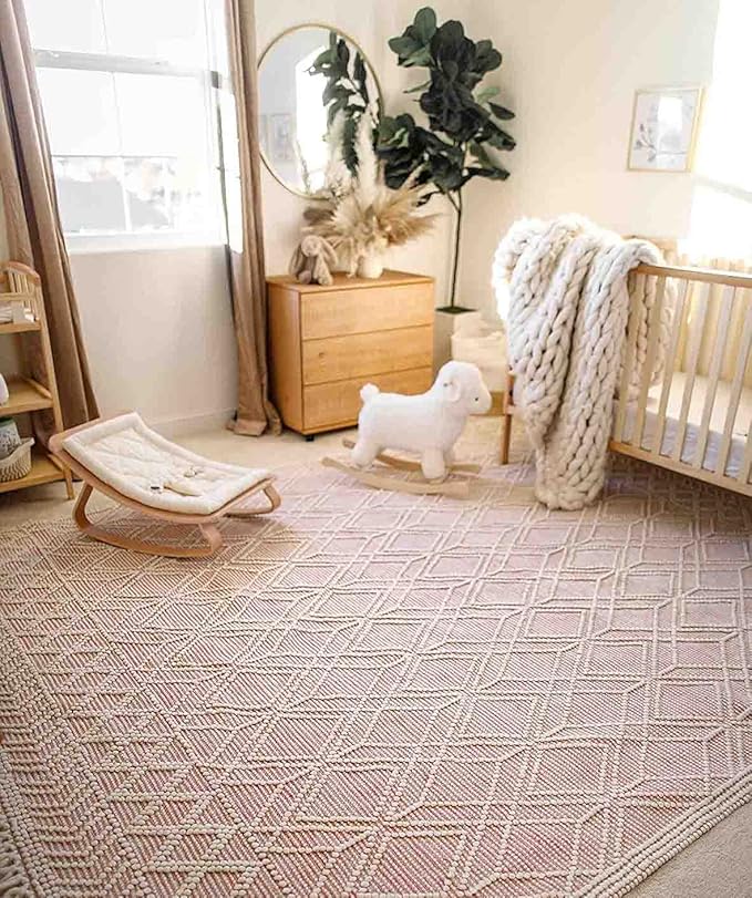 Mark&Day Wool Rugs, 8x10 Staveley Cottage Bright Pink Area Rug, Cream Pink Ivory Carpet for Living Room, Bedroom or Kitchen (8' x 10')