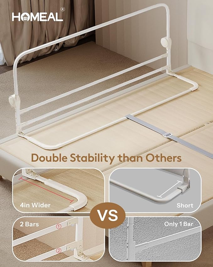 HOMEAL Bed Rail for Toddlers, 47in Foldable Toddler Bed Rails with U-Shape Base, Baby Bed Rail Guard for Twin, Full, Queen, King Beds, Bed Rail for Baby, Bed Guard Rail for Toddlers, White