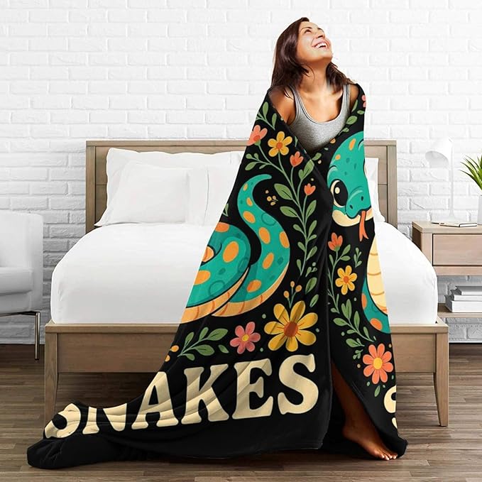 Snake Blanket I Just Really Like Snakes Throw Blanket Soft Cozy Fleece Fuzzy Plush Warm Stuff Bedding Floral Animal Blankets Gifts for Boys Girls Kids Adult Men Women 40"X50"