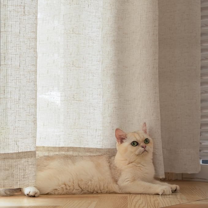 jinchan Beige Linen Blend Curtains 72 Inches Length 2 Panels for Bedroom Living Room, Light Filtering 50 Inches Wide Natural Farmhouse Drapes with Rod Pocket Back Tab (50W x 72L, Ecru)