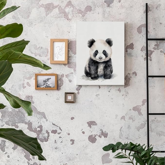 Woodland Nursery Decor, Baby Room Decor, Panda Wall Art Decorations For Safari Nursery Kids Toddler Boy Girl Room Playroom, Animal Wall Art Prints Poster 11x14 Inches Framed