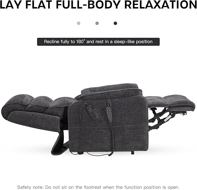 DYNOX 350 LBS Power Lift Recliner Chair for Elderly, Medium Size Dual Motor Lay Flat Infinite Positions Recliner with Heat & Massage(9188,Chenille,Grey)