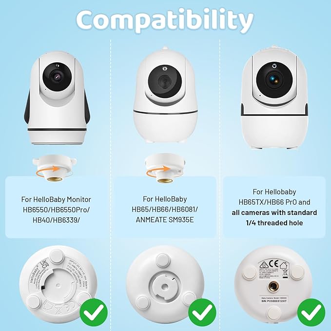 Baby Monitor Mount Compatible with HelloBaby for HB6550/ HB6560/ HB65/ HB6351/ HB40/ HB6339/ HB6336, ANMEATE SM935E Monitor, Adjustable Baby Monitor Stand Flexible Clip Clamp Mount No Drilling