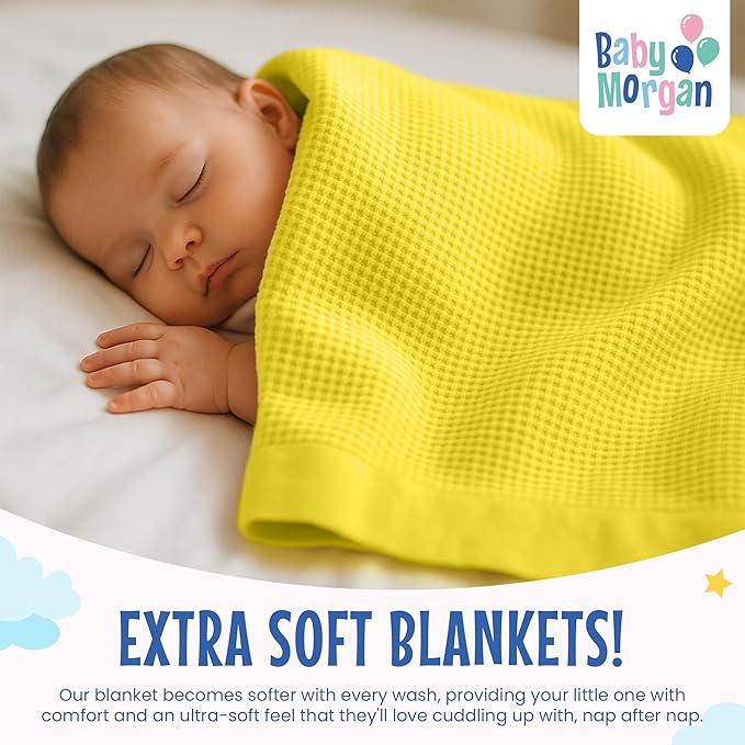 Blankets Thermal Waffle Baby Blanket Crib Bedding - Soft Cozy Warm Infant Thermal Cover for Nursery Stroller or Bassinet, Lightweight Ideal Shower Gift, Nylon Trim Yellow 36" x 50"