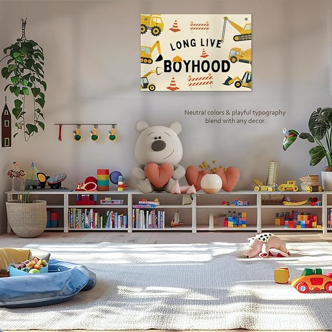 Long Live Boyhood Boys Room Decor - Linen Nursery Banner for Toddler Room Decoration, Farmhouse Kids Wall Hanging, Canvas Banner Flag for Baby Shower, Birthday Gift - A02