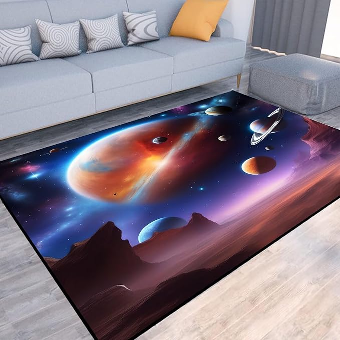 5' x 7' Galaxy Rug for Kids Bedroom Planet Alien Desert Rugs Carpet Printed Throw Rugs for Boys Children Living Room,150x210cm