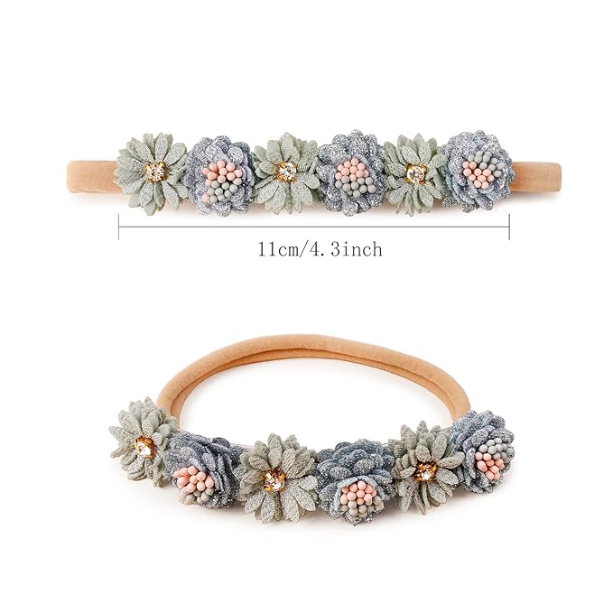 OOSAKU Baby Girl Flower Headbands Set Elastic Floral Headbands 6pcs Soft Nylon Hair Band for Newborn Toddler Hair Accessories (H-L6)