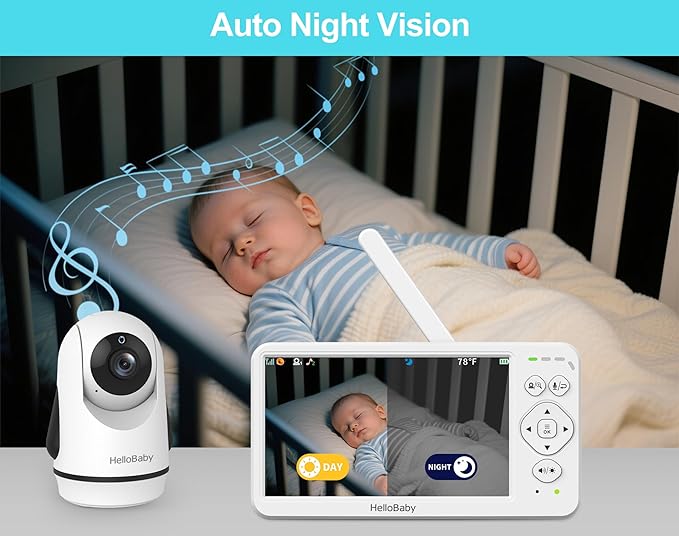HelloBaby Baby Monitor with Camera & Audio,6" Global First IPS Display 30H Battery, Video Baby Monitor No WiFi,2-Way Talk,ECO,Pan Tilt & Night Vision,1000ft, for Parents, Elderly & Pets This Christmas