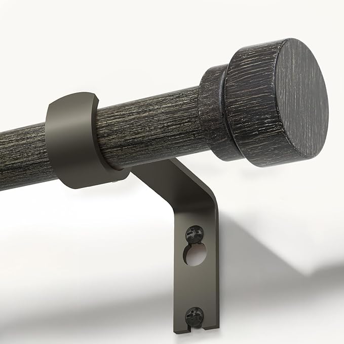 Black walnut wood Grain Curtain Rods for Windows 28 to 48 Inches 1" Diameter Heavy Duty Window Curtain Rod Adjustable with Solid Finials for Living Room Bedroom Kitchen Farmhouse Outdoor
