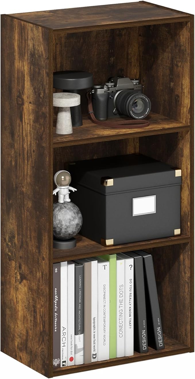 Furinno LUDER Book Shelf, 3-Tier Modern Bookshelf, Open Shelves Bookcase 9.3 x 16 x 31.4, for Living Room, Bedroom, Home Office, Amber Pine