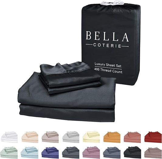 Bella Coterie Luxury Bamboo Viscose Twin XL Size Sheet Set | 100% Organically Grown | Ultra Soft | Cooling for Hot Sleepers | 18" Deep Pocket [Black]
