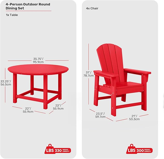 Costaelm Paradise Kids 5-Piece HDPE Outdoor Patio Round Dining Table and Chairs Set, Red