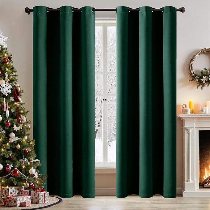 MIULEE Hunter Green Blackout Curtains for Bedroom Living Room 96 Inches Long 2 Panels, Thermal Insulated Room Darkening Drapes Solid Grommet Noise Reduction Emerald Green Christmas Curtains 40x96 Inch
