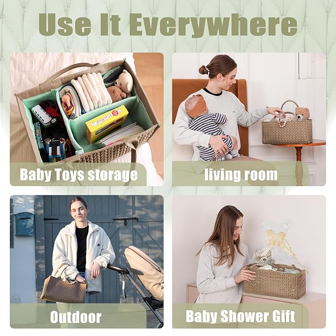 MOMINSIDE Diaper Caddy Organizer, Baby Diaper Caddy Organizer with Handle Baby Basket Nursery Storage, Portable Changing Table Car caddy organizer for Girl Boy, Baby Registry Baby Shower Gifts(Brown)