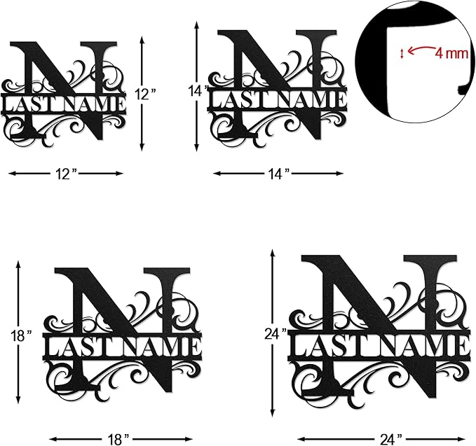 LULLBABYMALL Custom Metal Signs - Last Name Sign, Split Letter Monogram, Letter N, Family Name Wall Art, Outdoor Metal Signs, Personalized Wedding Gift