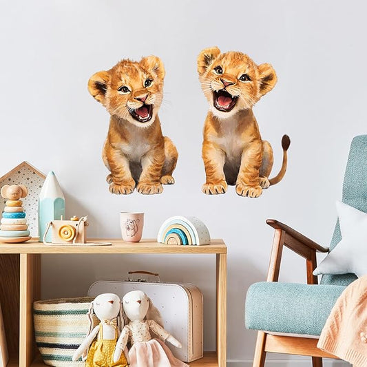 Baby Lions Wall Decals Removable Animal Cubs Vinyl Stickers for Nursery Living Room and Kids Playroom Watercolor Decor Peel and Stick Wall Art