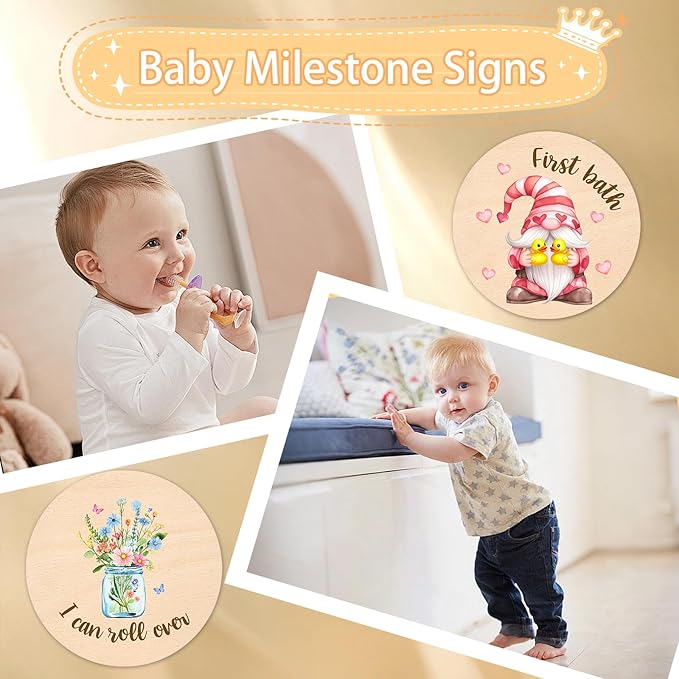 Baby Monthly Milestone Cards Rabbit - 13 Double Sided My First Holiday Milestone, Bunny Babies Shower Signs, Hello World Newborn Sign 1-12 Months for Photo Props, Welcome Baby Announcement Sign