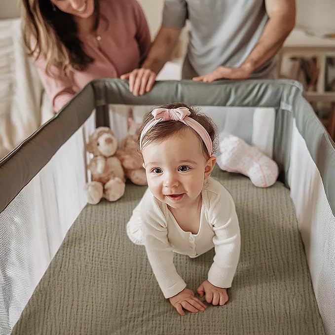 lulumoon Pack and Play Sheets Muslin: Cotton Fitted Sheets for Baby Trend Pack N Play - Soft Playard Sheets for Boys and Girls 2Pack