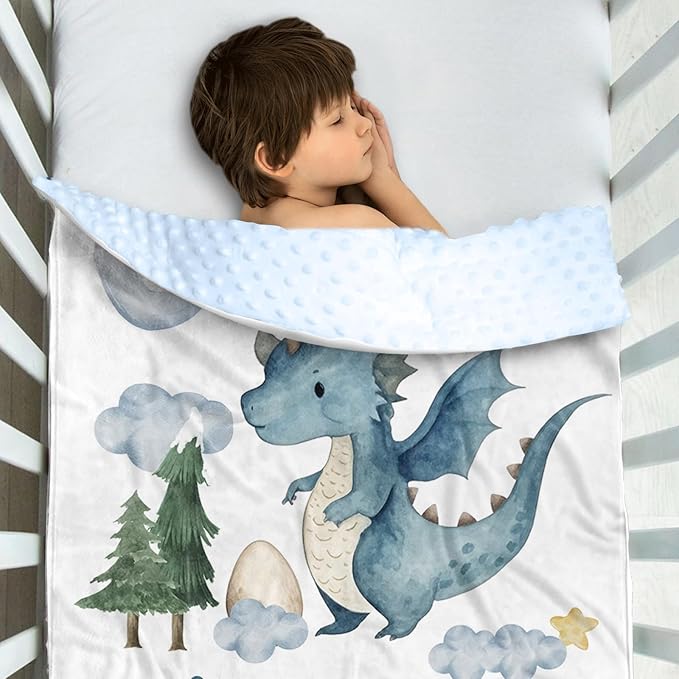 Personalized Baby Blankets for Boys Girls, Custom Name Blue Dinosaur Baby Blanket, Soft Receiving Blanket for Newborns and Toddlers, Ideal for Baby Showers and Nursery Decor