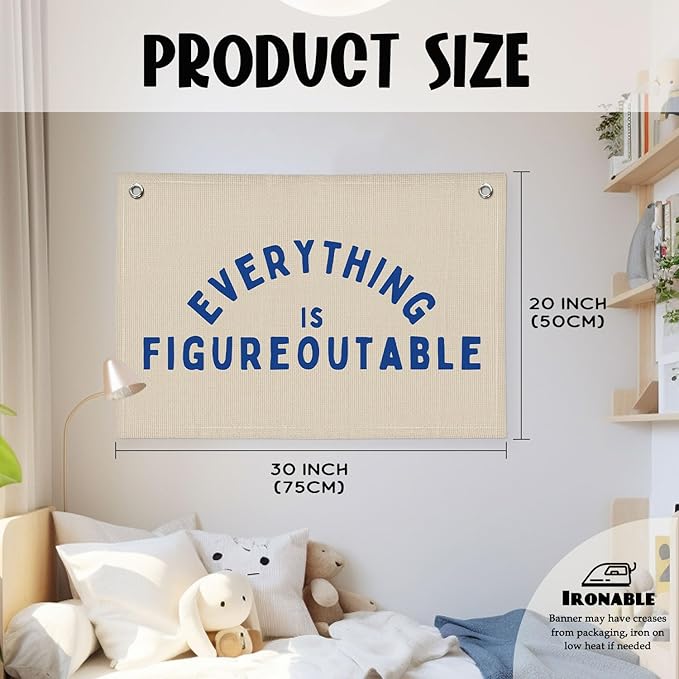 Everything is Figureoutable Inspirational Wall Decor, Motivational Classroom Wall Decor, Classroom Linen Canvas Banner Hanging Flag, 20x30 Inch - Blue