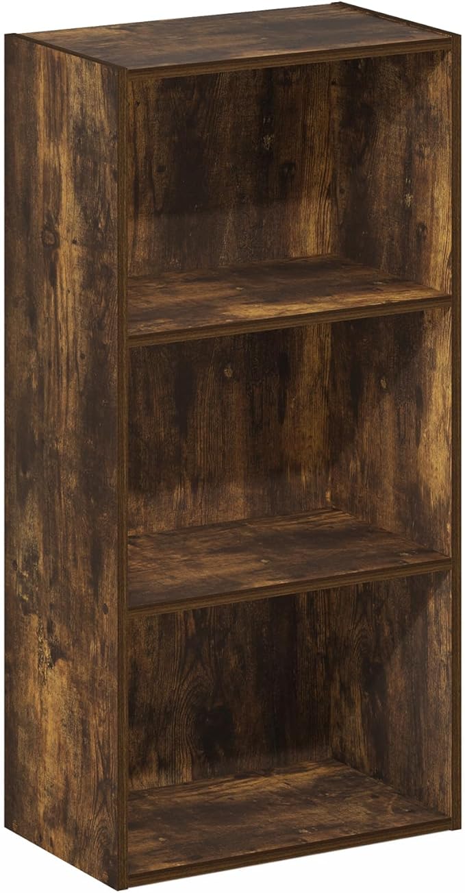 Furinno LUDER Book Shelf, 3-Tier Modern Bookshelf, Open Shelves Bookcase 9.3 x 16 x 31.4, for Living Room, Bedroom, Home Office, Amber Pine