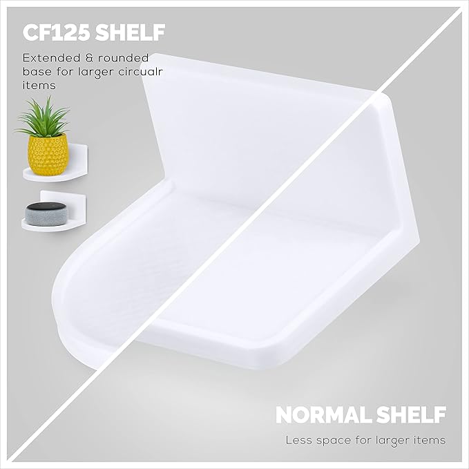 BRAINWAVZ 4.6" Round Baby Monitor Wall Mount Shelf, Adhesive & Easy to Install, Also for Cameras, Speakers, Decor, Toys, Bedroom, WiFi Routers, Kitchen, Cable Box & More, (CF125, White)